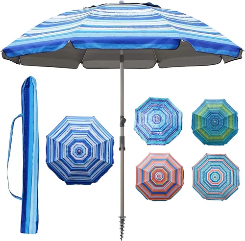 Miniatura 8 de Blissun Sombrilla de playa de 7.2 pies con anclaje de arena, sombrilla de playa portátil para arena con poste inclinable, bolsa de transporte