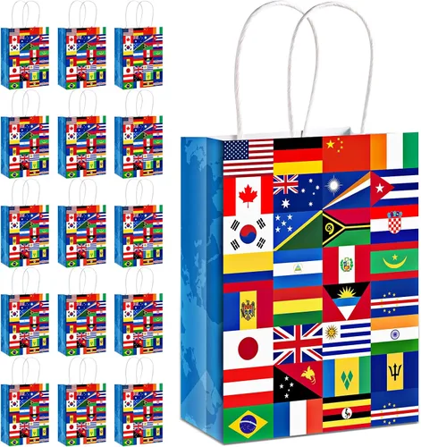 Pajean Paquete de 16 bolsas de bandera internacional, bolsas de regalo de bandera del mundo para apertura de eventos deportivos, celebraciones,