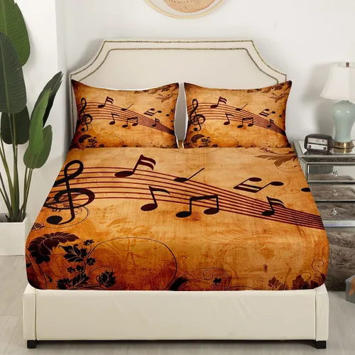 Miniatura 3 de Manfei Juego de sábanas musicales tamaño matrimonial, juego de ropa de cama con estampado de notas musicales retro para niños y niñas, decoración