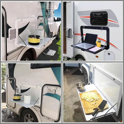 Miniatura 6 de Mesas plegables para caravanas, 31.5 x 17.7 pulgadas, mesa de pared plegable de aleación de aluminio premium, kit de mesa de pared con cerradura