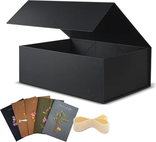 Miniatura 9 de BOXHOME Paquete de 3 cajas de regalo grandes, color negro, de 13 x 10 x 5 pulgadas con tapas magnéticas, caja de embalaje de regalo, cajas