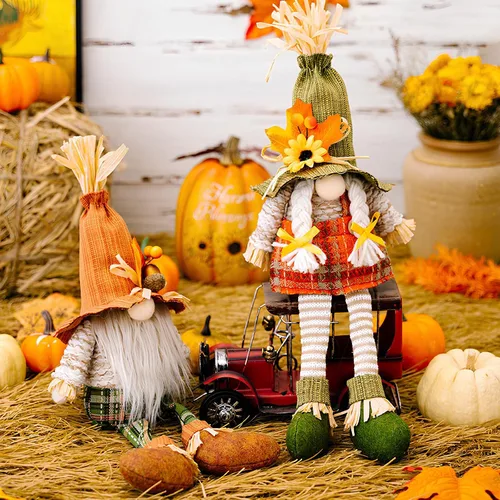 Miniatura 7 de Gnomos de otoño de Acción de Gracias con cosecha de enanos de elfo sueco, decoraciones de otoño para el hogar, mesa de baño, interiores, decoración