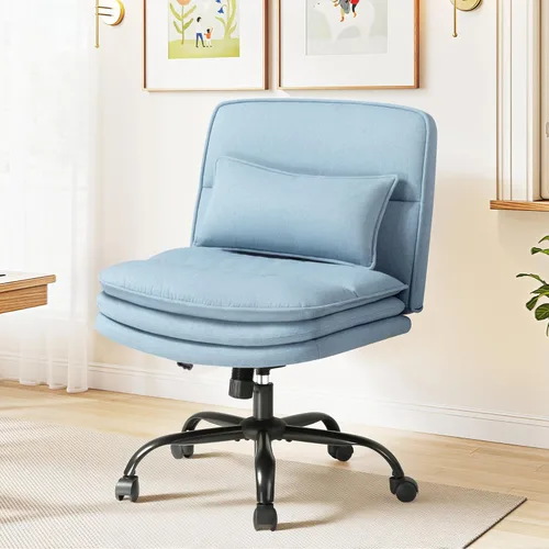 Miniatura 7 de Furmax Silla de oficina con patas cruzadas con ruedas, asiento extra ancho sin brazos, silla de escritorio giratoria, altura ajustable, cómoda