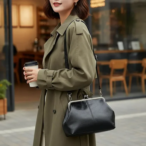 Miniatura 4 de Kiss Lock - Bolso cruzado vintage para mujer, de piel sintética retro, bolso de mano de noche, bolso grande marrón para otoño e invierno