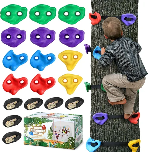 TOPNEW 12 soportes para escalada de árboles ninja para niños escaladores, rocas de escalada para adultos con 6 correas de trinquete para