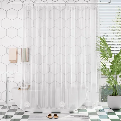 Miniatura 13 de AmazerBath - Cortina de ducha de plástico, 70 x 72 pulgadas, cortina de ducha esmerilada de plástico, impermeable, pesada, gruesa, con 3 piedras