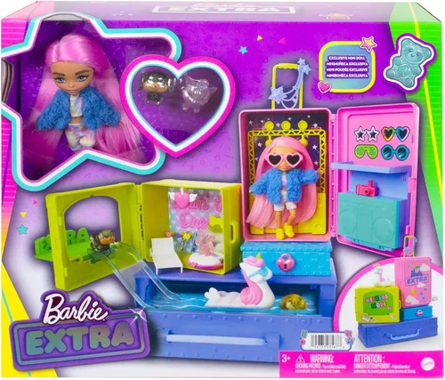Miniatura 7 de Barbie HDY91 - Juego de viaje extra con 2 figuras exclusivas de cachorros y muñecas, piscina, tobogán, sala de fiestas y accesorios, juguete