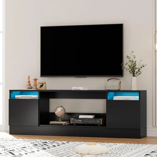Miniatura 9 de Soporte de TV moderno para TV de hasta 75 pulgadas, armarios de mesa de consola de televisión blancos de 70 pulgadas con almacenamiento y luces LED