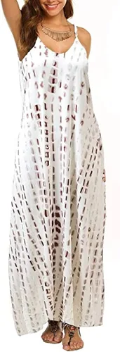 Ours - Vestido de verano largo para mujer con tirantes finos bolsillos estampado floral uso informal estilo bohemio