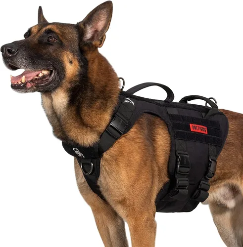 Miniatura 10 de OneTigris Arnés táctico para perro grande, 5 correas de metal con hebilla sin tirones, con paneles de gancho y bucle, chaleco militar resistente