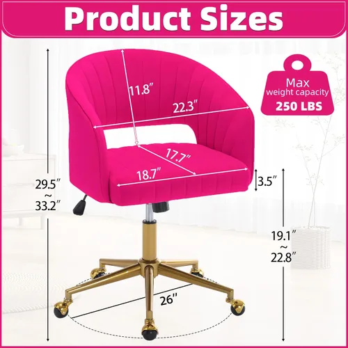 Miniatura 70 de ABET Silla de escritorio con ruedas, silla de oficina en casa de terciopelo, silla giratoria con base dorada, sillas acentuadas modernas tapizadas