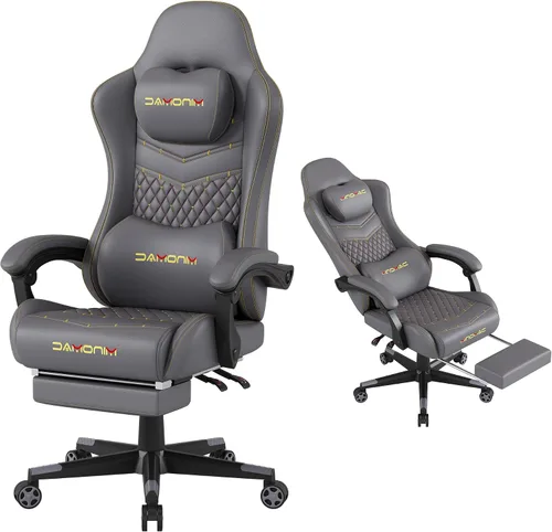 Miniatura 10 de Silla Gaming, Silla Gaming Ergonómica para Computadora, Capacidad de Carga de 400lb, Reposapiés Retráctil/Soporte Lumbar/Respaldo Ergonómico[Resorte