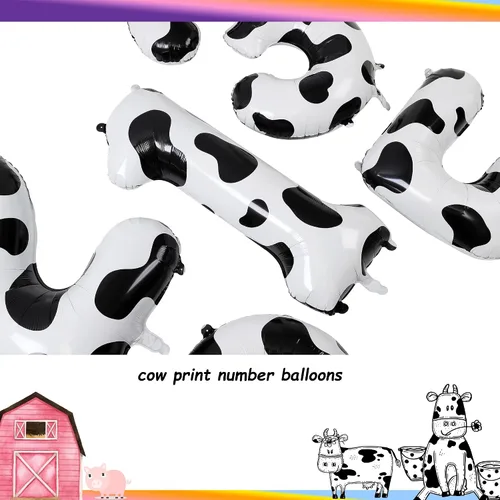 Miniatura 3 de Globo de 40 pulgadas con estampado de vaca con número 0 globos blancos con estampado de vaca, temática de vaquera, para niños, 10º cumpleaños