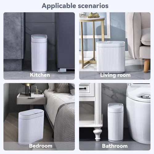 Miniatura 5 de ELPHECO Basurero de baño con tapa, contenedor de basura impermeable con sensor de 2.5 galones, cubo de basura con sensor de movimiento de 10 litros