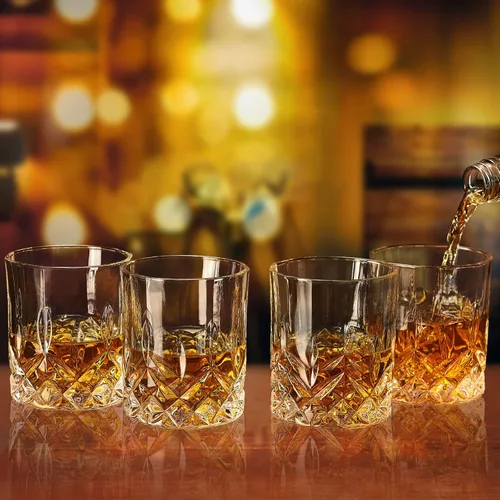 Miniatura 3 de OPAYLY Juego de 4 vasos de whisky, vasos de rocas, vasos de 10 onzas antiguos para beber whisky escocés, bourbon, cóctel, coñac, vodka, ginebra