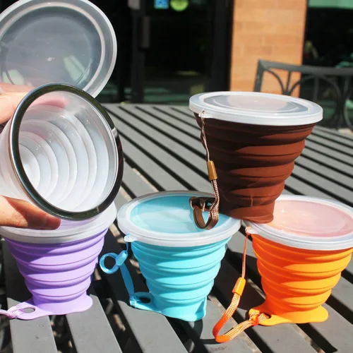 Miniatura 7 de ME.FAN Taza de viaje plegable de silicona - Taza de camping plegable con tapas de silicona - Juego de tazas de beber expandibles - Portátil, Paquete
