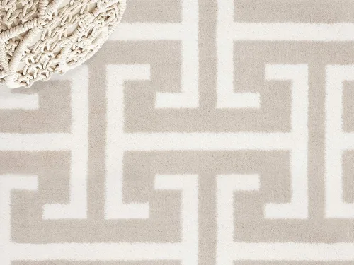 Miniatura 7 de Abani Arto Collection - Alfombra contemporánea con diseño moderno de clave griega 3D, color beige y blanco, diseño geométrico meandro de 7 pies 9