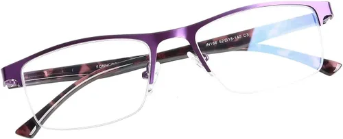 FONHCOO - Gafas de lectura para mujeres y hombres, gafas de lectura con bloqueo de luz azul, metal, medio marco, lectores de computadora, anti