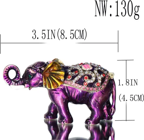 Miniatura 2 de Waltz&F Caja de baratija con bisagras de elefante morado con bisutería pintada a mano, figura de animal coleccionable