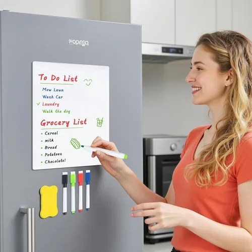 Miniatura 2 de M&G Pizarra magnética de borrado en seco para refrigerador, pizarra blanca de 12 x 8 pulgadas para cocina, juego de pizarra blanca pequeña con 4