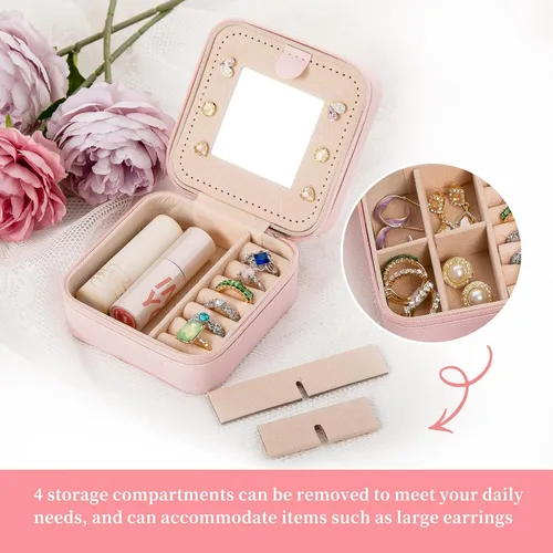 Miniatura 6 de Ulico Joyero de viaje para joyas, organizador de joyas pequeño con espejo, caja organizadora de joyas, artículos esenciales de viaje, regalos