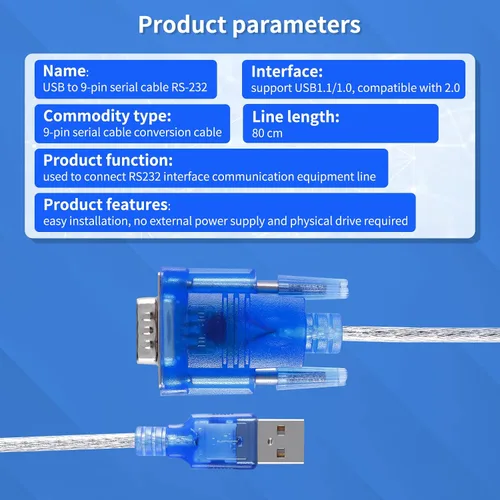 Miniatura 5 de Adaptador USB 2.0 a Serial DB-9 RS232, Windows 7/8/10/11/32/64/XP/RS232 al convertidor USB