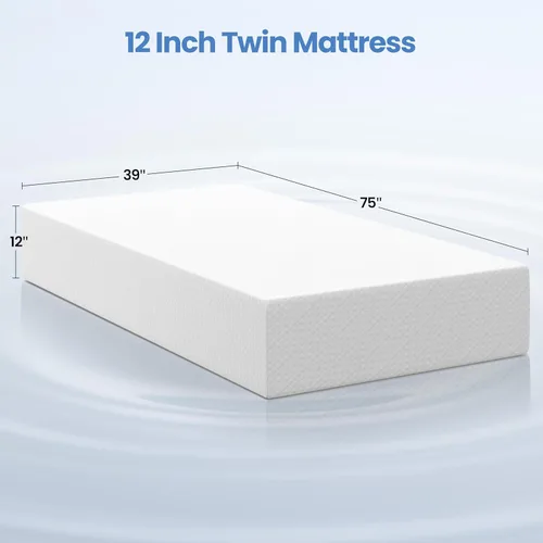 Miniatura 2 de Yaheetech Colchón Individual de 12 Pulgadas, 3 Capas de Espuma, Colchones de Espuma Viscoelástica de Gel Refrescante, Té Verde para un Sueño más