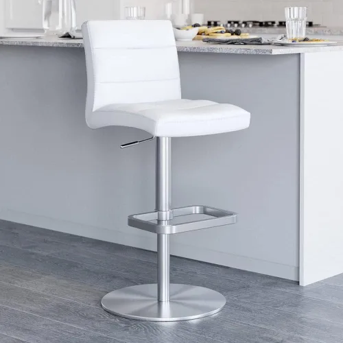 Miniatura 22 de ZURI Taburete de bar moderno negro de altura ajustable con base plana redonda cepillada