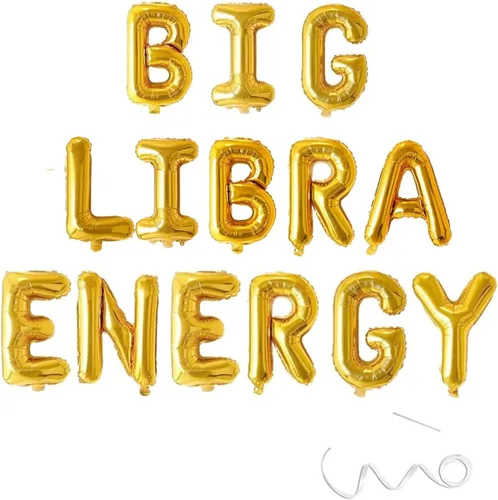 Big Libra - Cartel de globos energéticos, color dorado, 16 pulgadas, 1 unidad, autosellado, acabado metálico, perfecto para fiesta de cumpleaños