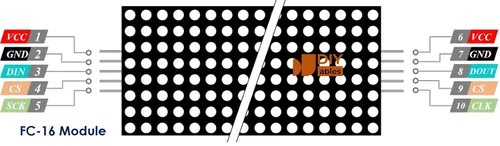 Miniatura 4 de Pantalla de matriz de puntos FC16 4 en 1 32x8 con chip MAX7219 - Compatible con Arduino, ESP32, ESP8266, Raspberry Pi, MicroPython - Módulo