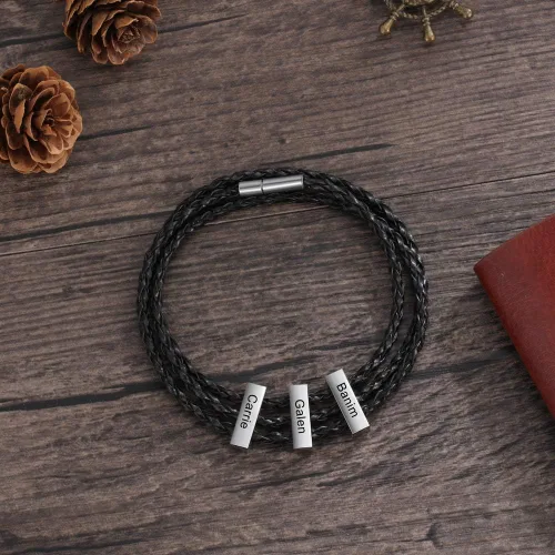 Miniatura 8 de Pulsera personalizada para hombre pulsera familiar con nombres grabados, colgante de plata para padre, marido, abuelo, regalo del día del padre