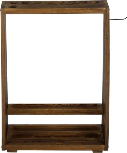 Miniatura 6 de MyGift Estante de almacenamiento de billar independiente, soporte de madera maciza vintage para taco de piscina, almacenamiento de bolas, gancho
