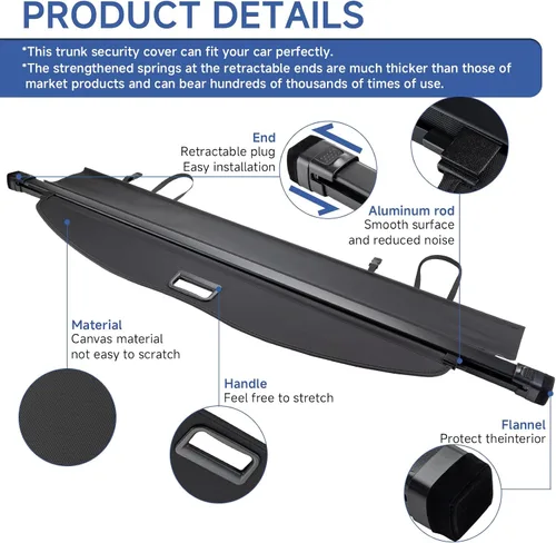 Miniatura 2 de FARBIN Cubierta de carga para maletero para Toyota Highlander 2015 2016 2017 2018 2019 2020 2021, cubierta retráctil para maletero impermeable
