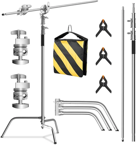 Miniatura 7 de SH Soporte C con brazo de pluma, soporte de luz resistente para fotografía, kit de soporte en C de acero inoxidable de 6.8 pies con bolsa de arena