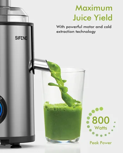 Miniatura 3 de SIFENE Exprimidor centrífugo de 800 W, extractor de jugo de alta potencia con 3.2 pulgadas de boca ancha 3 velocidades de control compacto de acero