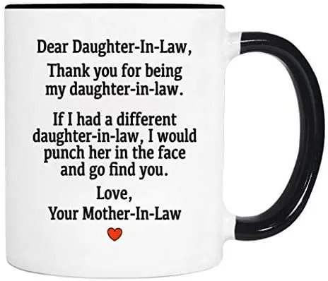 Taza con texto en inglés "Dear Daughter-In-Law...Love, Your Mother-In-Law - Taza para nuera