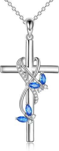 POPLYKE Collar de cruz para mujer, plata de ley 925, collar con colgante de cruz, joyería de animales, regalos de Navidad para mujeres, madre y