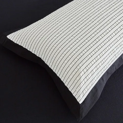 Miniatura 4 de SUSYBAO Juego de funda de edredón a rayas blancas y negras tamaño Queen, 100% algodón, 3 piezas, 1 funda de edredón de sirsaca blanca con lazos