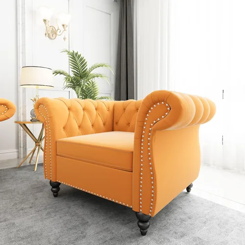 Miniatura 44 de QHITTY Sofá de Acento, Sofá Biplaza Chesterfield Moderno de Terciopelo, Sofá Tapizado con Respaldo Capitoné para Muebles de Sala de Estar (Gris)