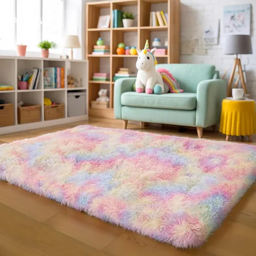 Miniatura 56 de KCHOWUA Alfombras Esponjosas y Peludas de Unicornio para Dormitorio de Niñas, 3x5 pies Lavable Antideslizante Alfombra de Área Shag Peluda para Sala