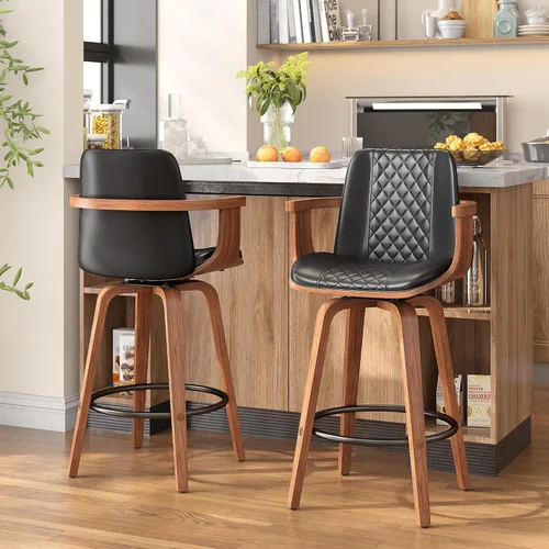 Miniatura 25 de YaFiti - Taburetes de bar giratorios, taburetes de bar tapizados de 26" de altura de mostrador con patas de madera y respaldos, sillas de bar de PU