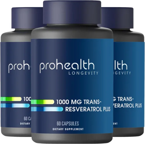 ProHealth Trans Resveratrol Plus 1000 mg. Suplemento Trans-Res más investigado del mundo. Formulado por médicos con quercetina y biopotenciadores