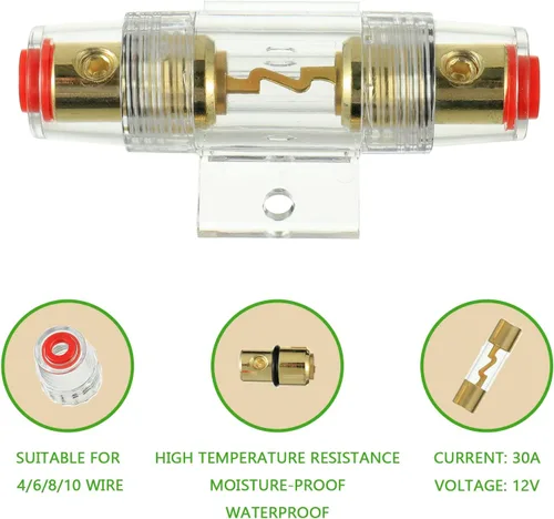 Miniatura 4 de Portafusible en línea de calibre 4-8 AWG con fusibles AGU de 30A para audio de coche, alarma, amplificador, compresores, Portafusible en línea