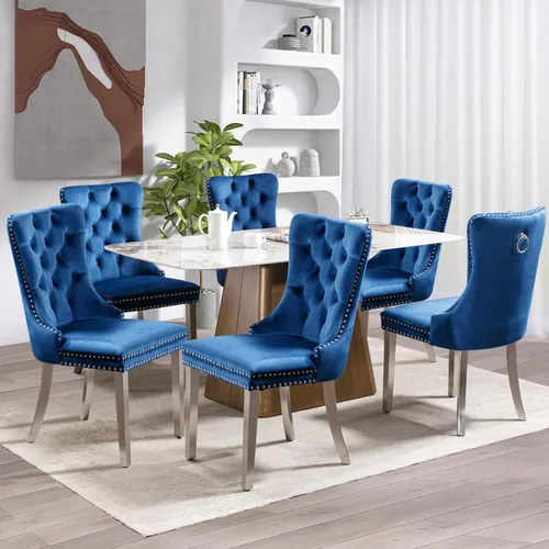 Miniatura 171 de SoarFlash Juego de 4 sillas de comedor de terciopelo, silla lateral de respaldo alto, silla lateral tapizada moderna de alta gama con capitoné