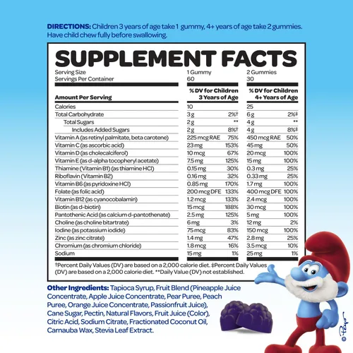 Miniatura 2 de Smurfs Kids - Gomitas multivitamínicas para niños con 15 vitaminas y minerales, hechas con fruta real, desarrolladas por médicos, sin OMG y sin