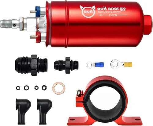 Miniatura 8 de Evil Energy Bomba de combustible externa en línea eléctrica 300LPH de alto flujo 12V con abrazadera de abrazadera de 60 mm negra