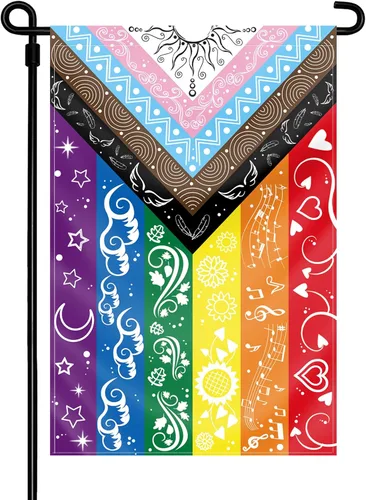 Bandera del Orgullo LGBTQ - Bandera para patio pequeño, bisexual, gay, transgénero, inclusivo, progreso inclusivo, bandera de arco iris de 12 x 18