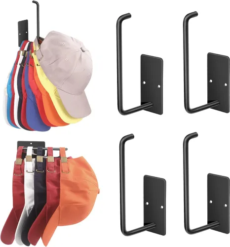 Miniatura 10 de Percheros para gorras de béisbol, paquete de 2 ganchos adhesivos de acero inoxidable para colgar sombreros para pared, organizador de ganchos