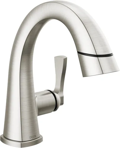 Delta Faucet Stryke - Grifo de baño extraíble, grifo de baño extraíble de níquel cepillado con rociador extraíble, grifo de lavabo de baño, acero