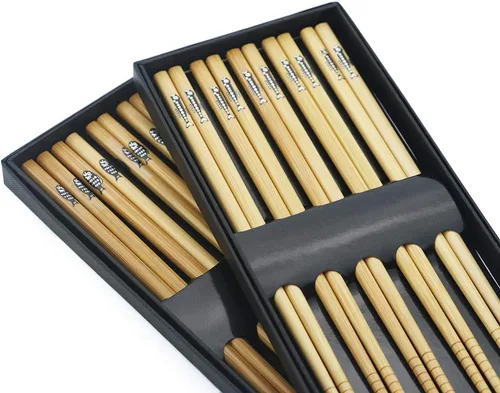 Miniatura 2 de Juego de 5 pares de palillos de bambú, reutilizables, estilo japonés, antideslizantes, juego de palillos clásicos de bambú natural, aptos